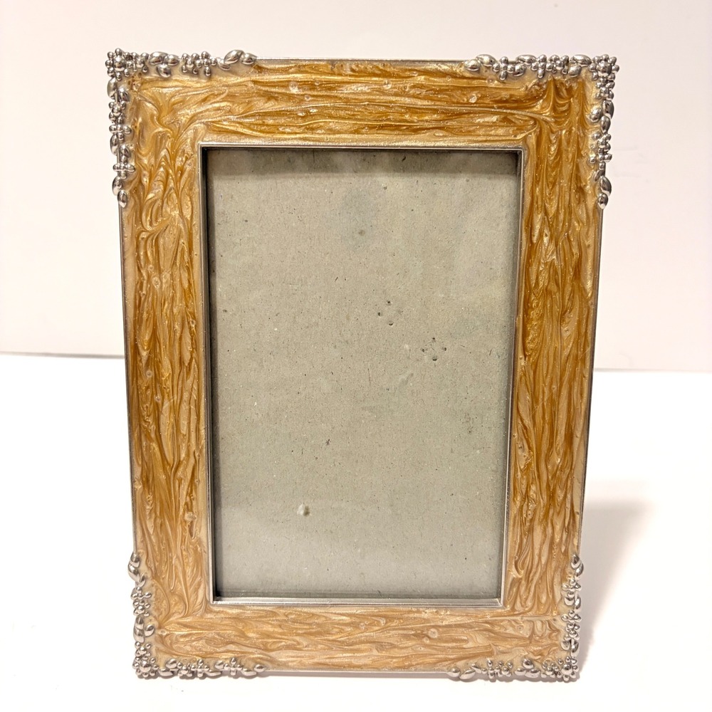 Ashleigh Manor Gold Enamel Beaded Corner 4x6 Picture Frame Tabletop Decor
